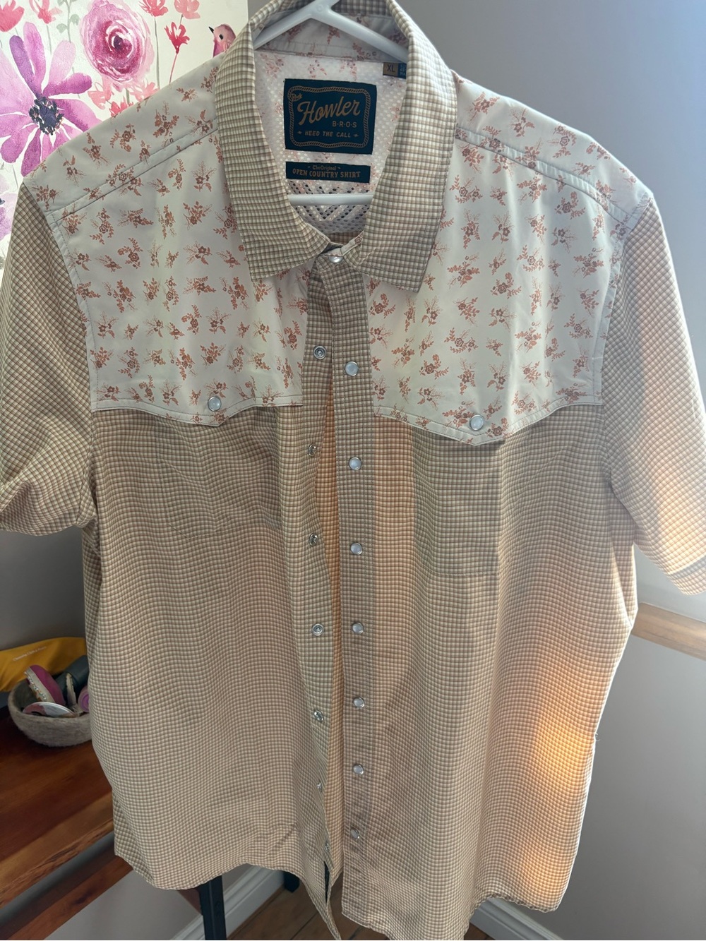 Howler Brothers Beige Floral Western Short-Sleeve Shirt